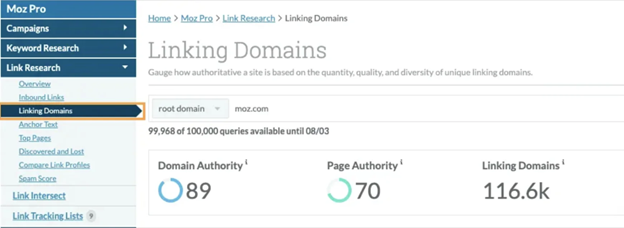 Moz link explorer tool