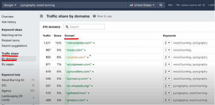 traffic share by domain