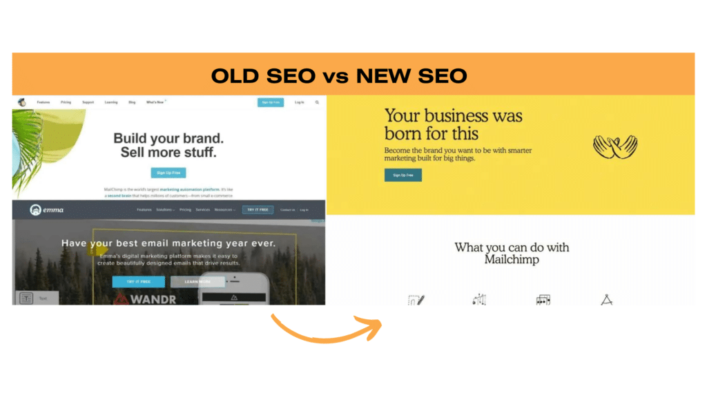Mailchimp website redesign new seo vs old seo user experience